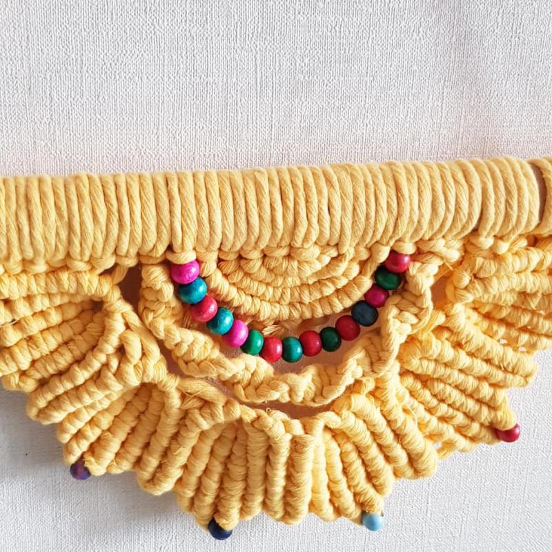 Makrome Çocuk Odası Duvar Süsü Boncuklu Sarı 35 cm